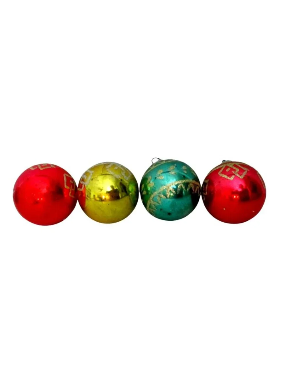 Set of 4 Vintage Shiny Brite Glass Christmas Ornaments – Glitter Design, 2.5 Inc